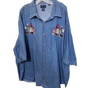 CST Blues Denim Shirt Size 30 With Embroidered Teddy Bear Patriotic Teacher